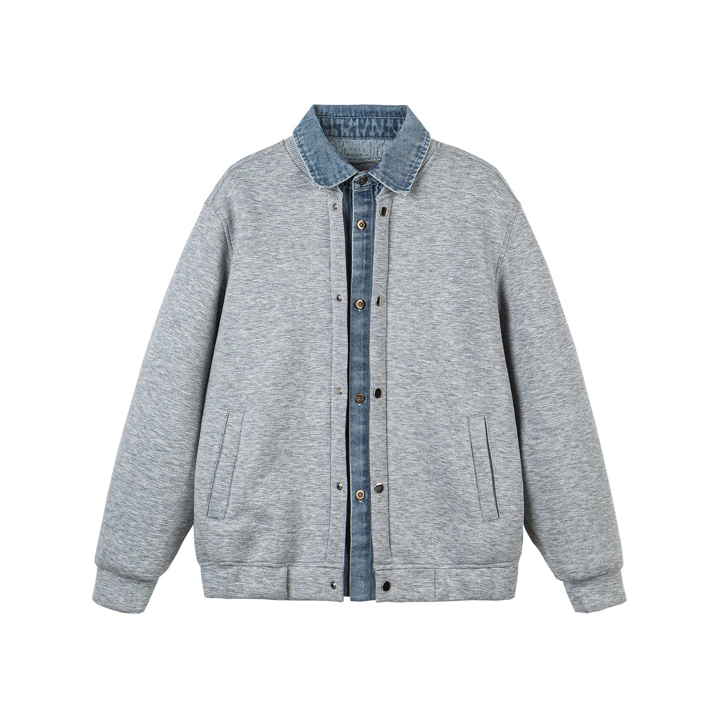 Patchwork False Two-Piece Denim Shirt Collar Cardigan Jacket