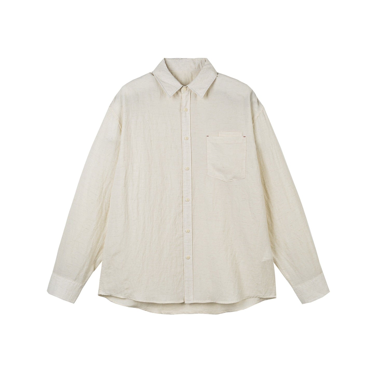Solid Color Patch Pocket Loose Unisex Linen Long Sleeve Shirt