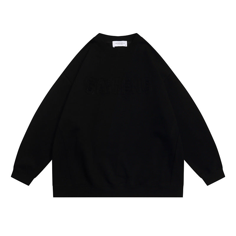 Casual Loose Hoodie with Vintage Letter Embroidery Design