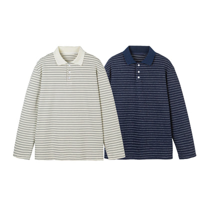 Long Sleeve Polo Shirt Unisex Relaxed Loose Fit Turn-down Collar Base