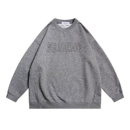 Casual Loose Hoodie with Vintage Letter Embroidery Design