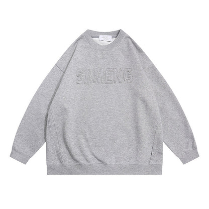 Casual Loose Hoodie with Vintage Letter Embroidery Design