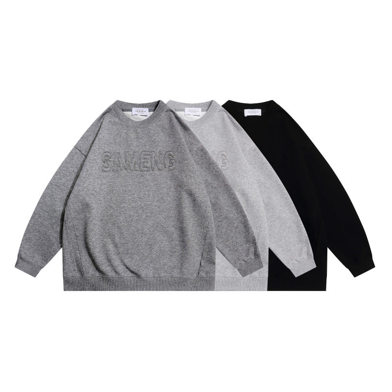 Casual Loose Hoodie with Vintage Letter Embroidery Design