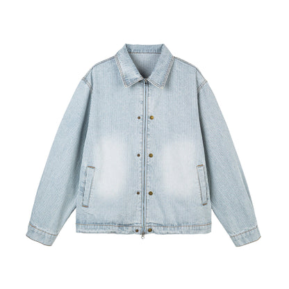 Loose Stripe Denim Jacket Japanese Retro Style Casual Fit